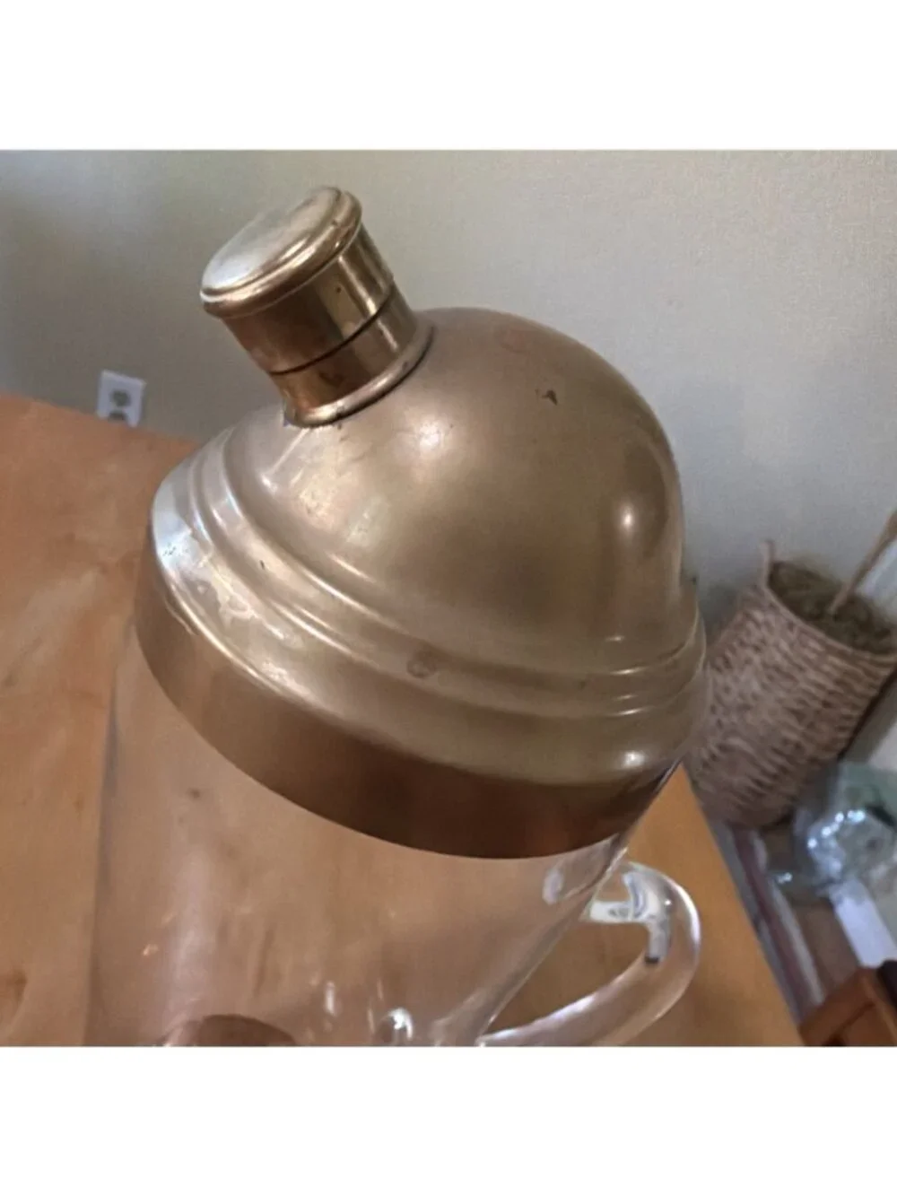 Art Deco Mid Century Cocktail Shaker With Applied Handle and Gold Trim